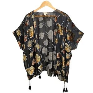 Whimsigoth Kimono Womens Small Floral Velvet Burnout  Indie Boho Fairy Grunge‎